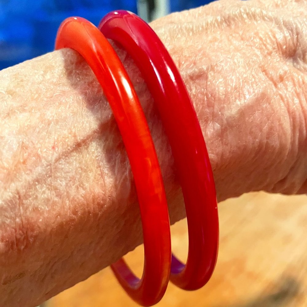Set of two Vintage Bakelite Bangles - beautiful red and orange!
